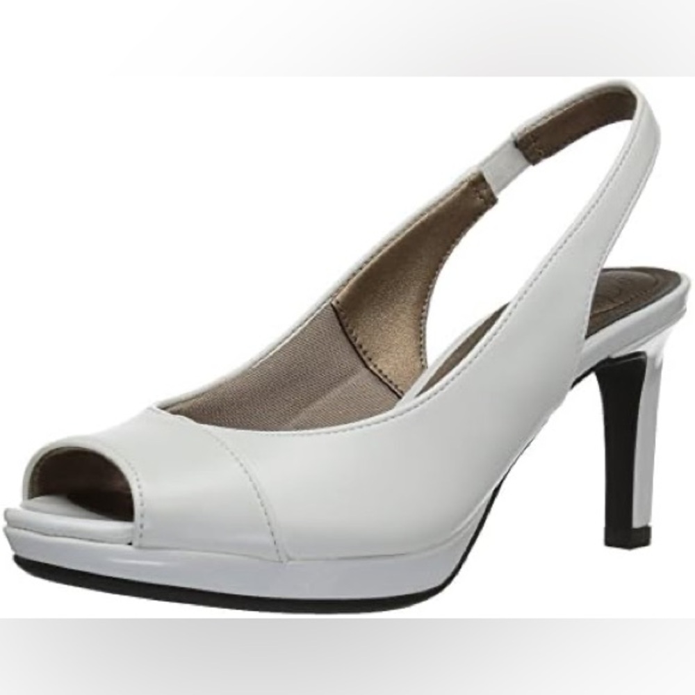 Life Stride White Soft System Peep-toe Slingback Heels 9.5